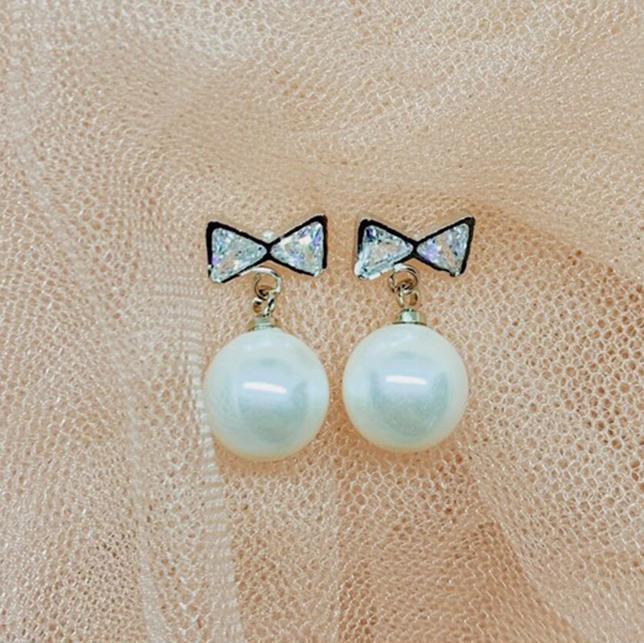 Bông tai inox nơ rớt ngọc không đen BHBT264