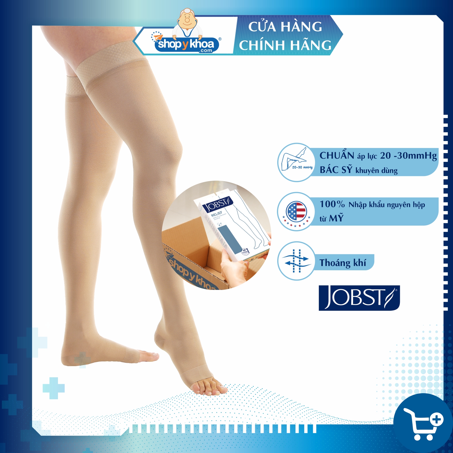 Vớ y khoa đùi Hỗ Trợ Điều Trị suy giãn tĩnh mạch chân JOBST Relief chuẩn áp lực 20-30mmHg - Da