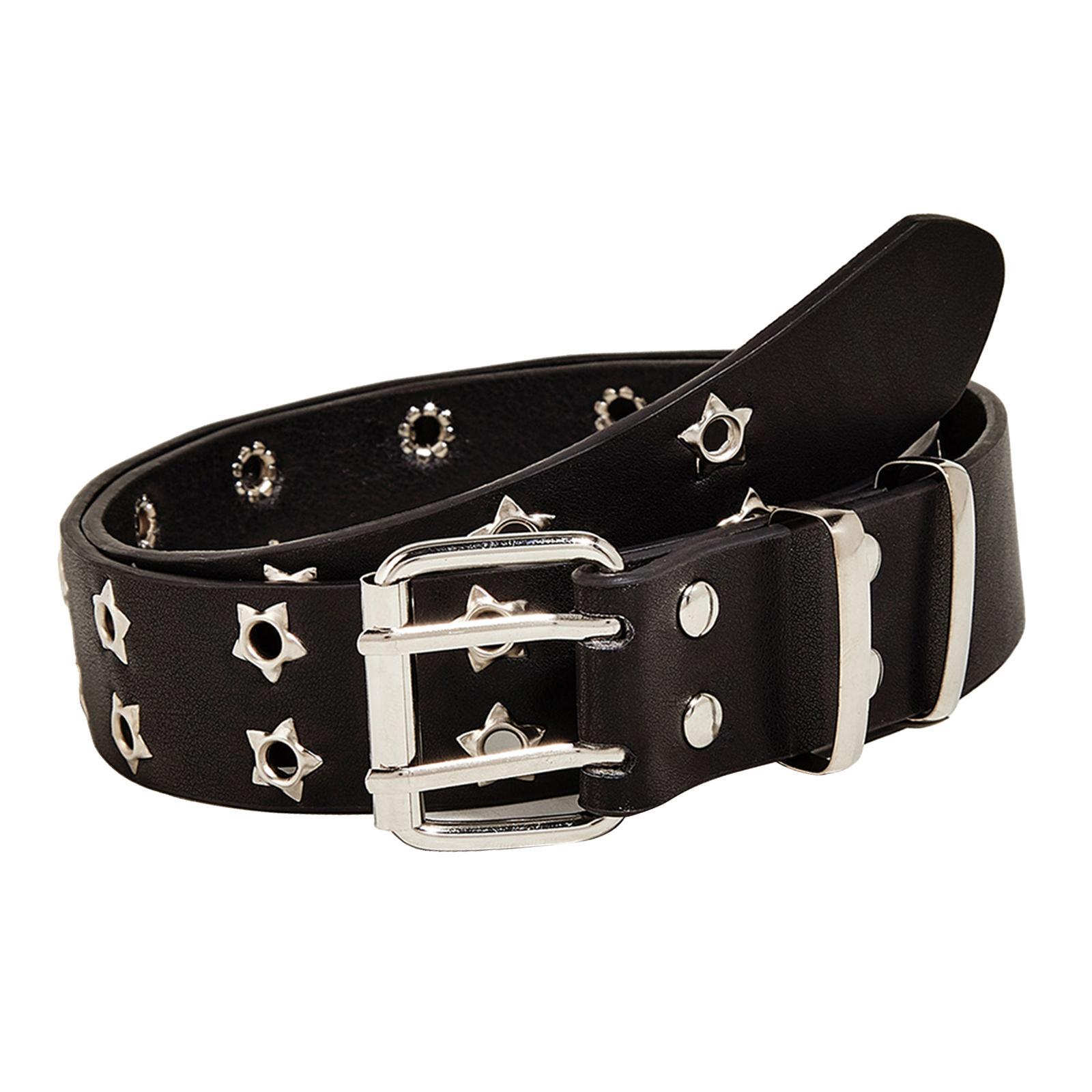 Fashion Women Leather Belt Double Grommet Belt Metal Buckle Gothic Punk Belt Adjustable
