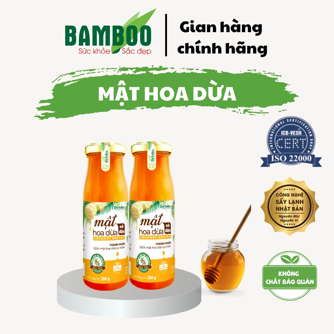 Combo 2 Mật hoa dừa Bamboo nguyên chất, 100% từ thiên nhiên dành cho người ăn kiêng, tiểu đường, người ăn thuần chay và các món chay