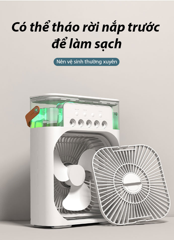 Quạt phun sương để bàn cỡ lớn có hẹn giờ, đèn led 7 màu - Quạt hơi nước để bàn 3 chế độ phun sương làm mát  hàng nhập khẩu