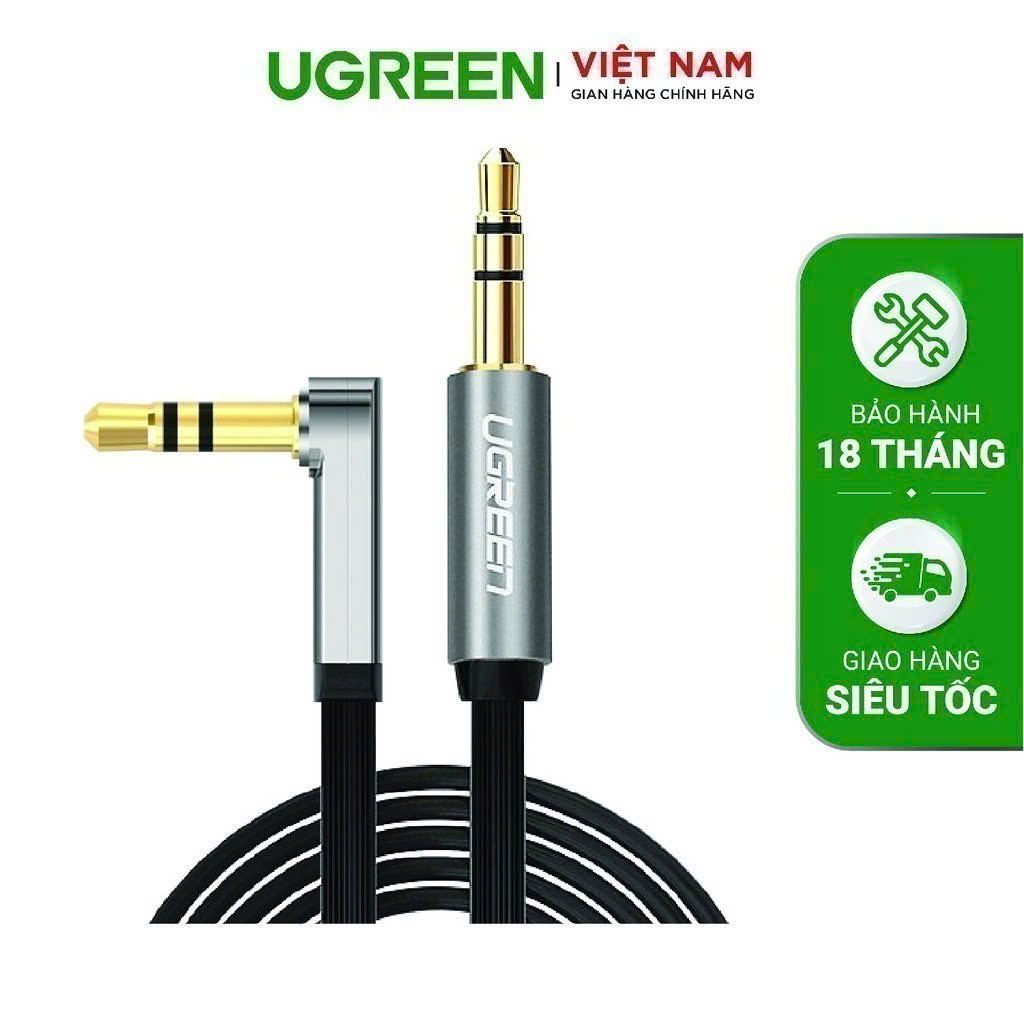 Dây Audio 3.5mm dẹt, mạ vàng 1 đầu vuông 90, TPE dài 2m UGREEN AV119 10599 - Hàng chính hãng