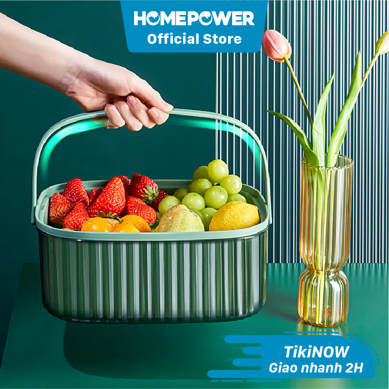 Rổ rửa rau củ quả Homepower 2 lớp ráo nước, có tay cầm tiện lợi dễ sử dụng