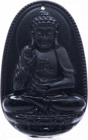 Mặt dây chuyền Đức Phật A Di Đà đá Obsidian tự nhiên - Phật Độ Mạng cho người tuổi Tuất, Hợi - PBMOBS08