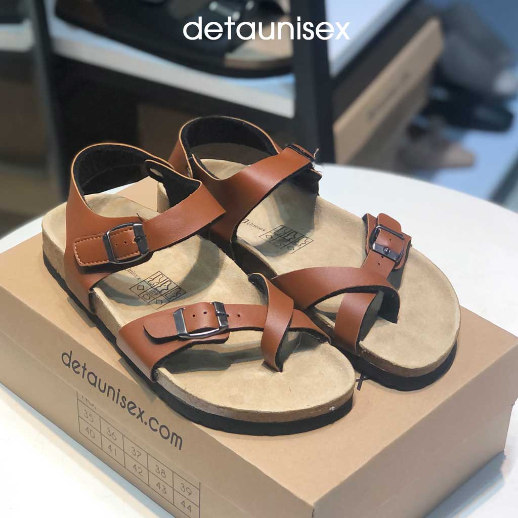 Giày Đế Trấu Xỏ Ngón Sandal Quai Hậu Nam Nữ Detaunisex Màu Bò - SATA22B