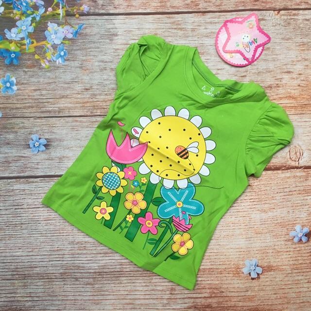 Áo bé gái thun tay ngắn xếp ly in hoa