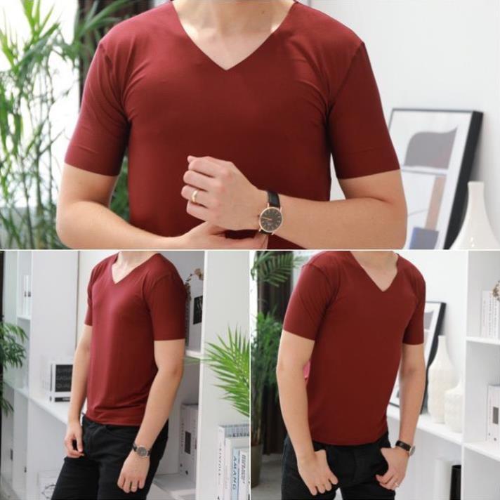 Áo thun lạnh cổ tim phông trơn nam cao cấp xuất nhật 88054 duy anh shop