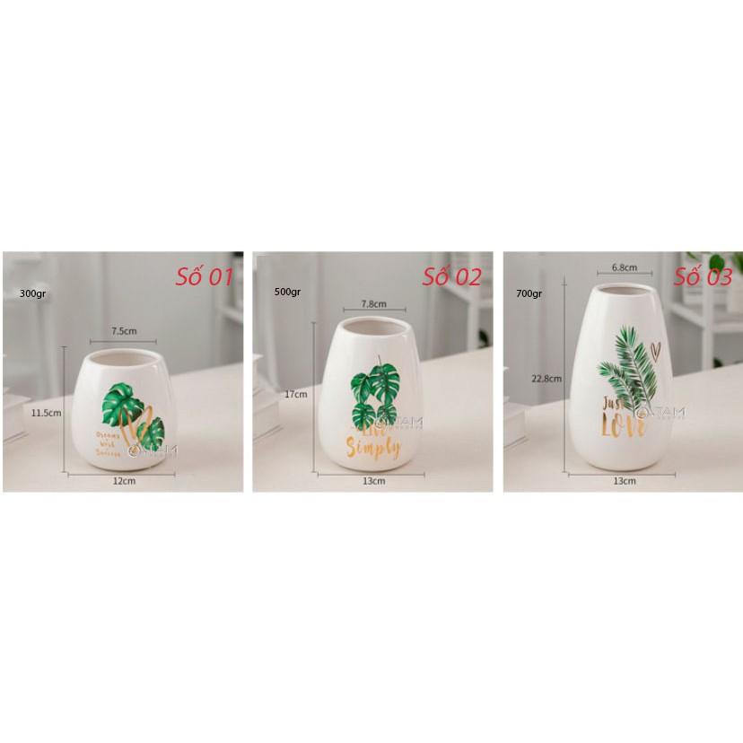 Lọ hoa đẹp gốm trắng họa tiết nhiệt đới số 50