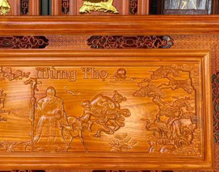 Tranh treo tường mừng thọ bằng gỗ hương đỏ kt 67×127×4cm