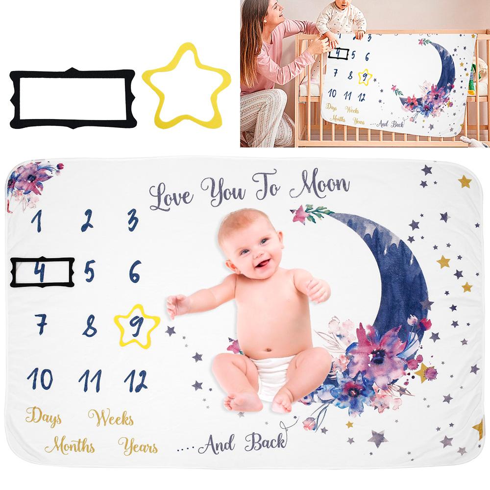 Dép Nỉ Cho Bé Cột Mốc Chăn Cho Bé Hàng Tháng Chăn Chụp Ảnh Em Bé Chăn Đạo Cụ Mặt Trăng Sao Sơ Sinh Hình Làm Video 100*150Cm