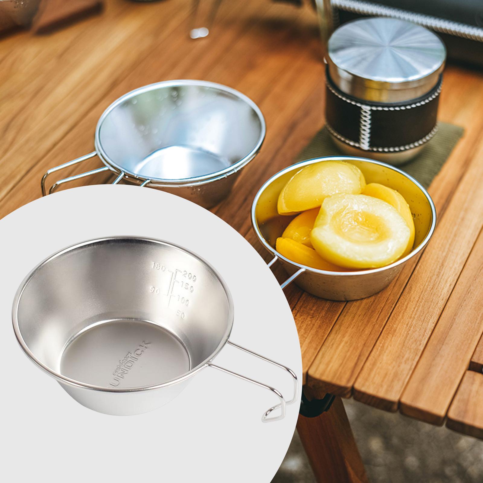 Stainless Steel Camping Bowl Outdoor Cookware with Folding Handle Utensil for Picnic Hiking BBQ Barbecue Travel