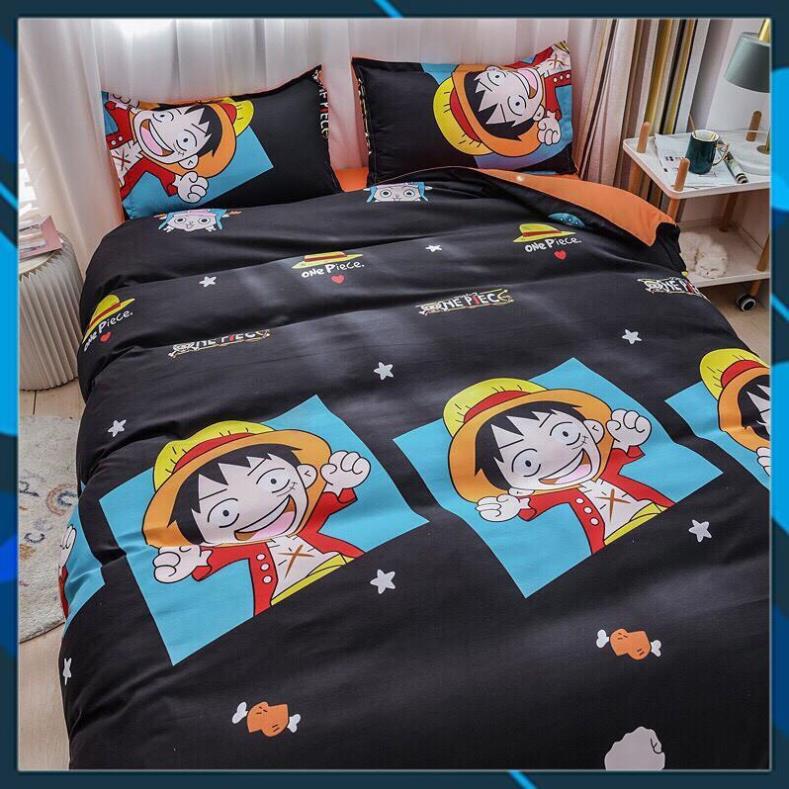 Bộ chăn ga gối Cotton poly Bedding Lufy mũ rơm, vỏ chăn mền, drap nệm và 2 vỏ gối