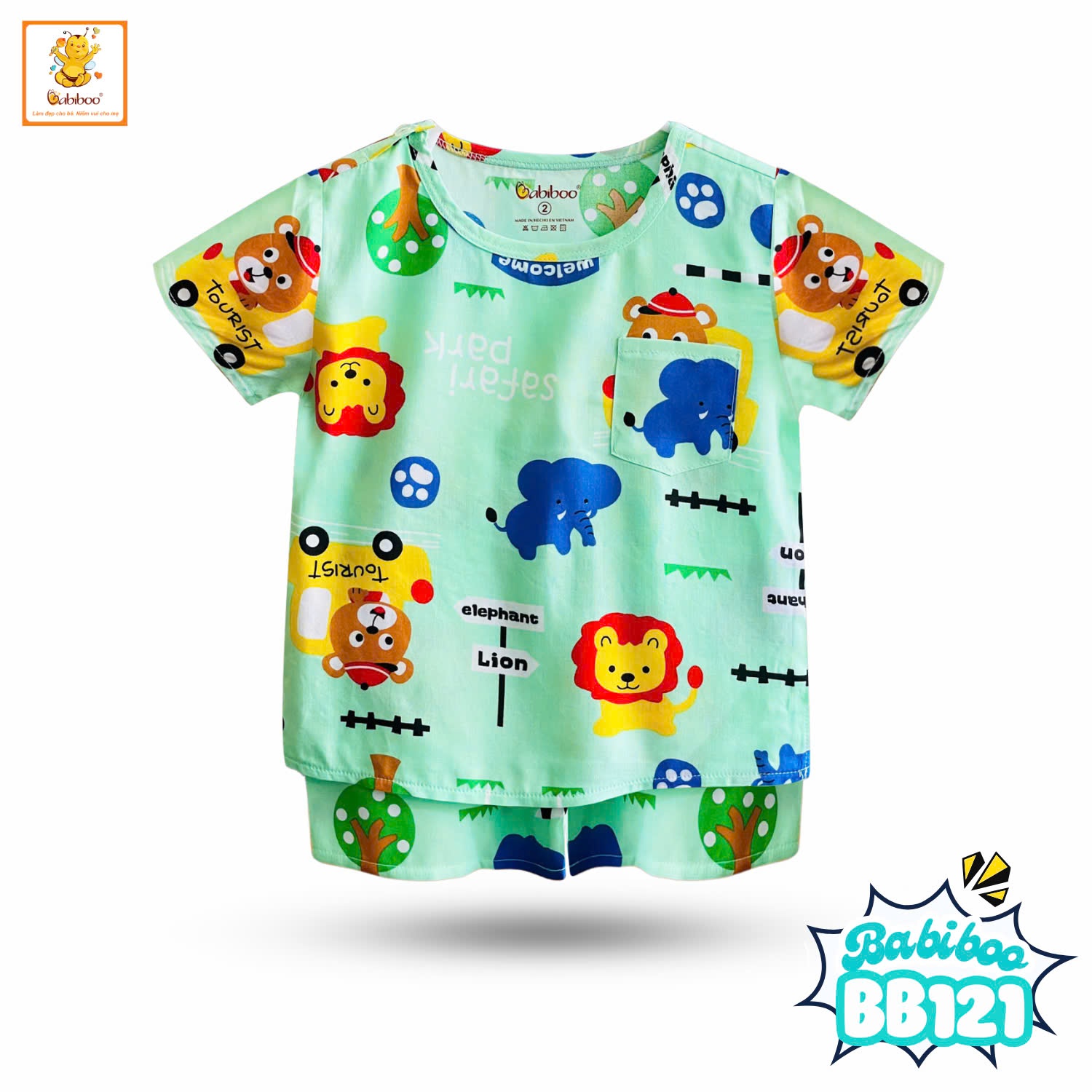 Đồ bộ bé trai Babiboo đồ bộ ngắn tay vải tole mát mẻ, họa tiết dễ thương BB121