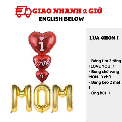 Bộ bong bóng chữ I love you Mom trang trí Ngày của Mẹ mfd14