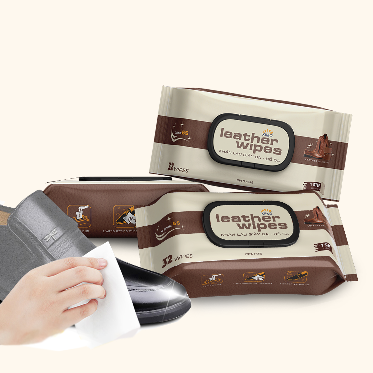Khăn lau giày da đồ da cao cấp Ximo Leather Wipes 32 khăn giúp vệ sinh bề mặt đồ da