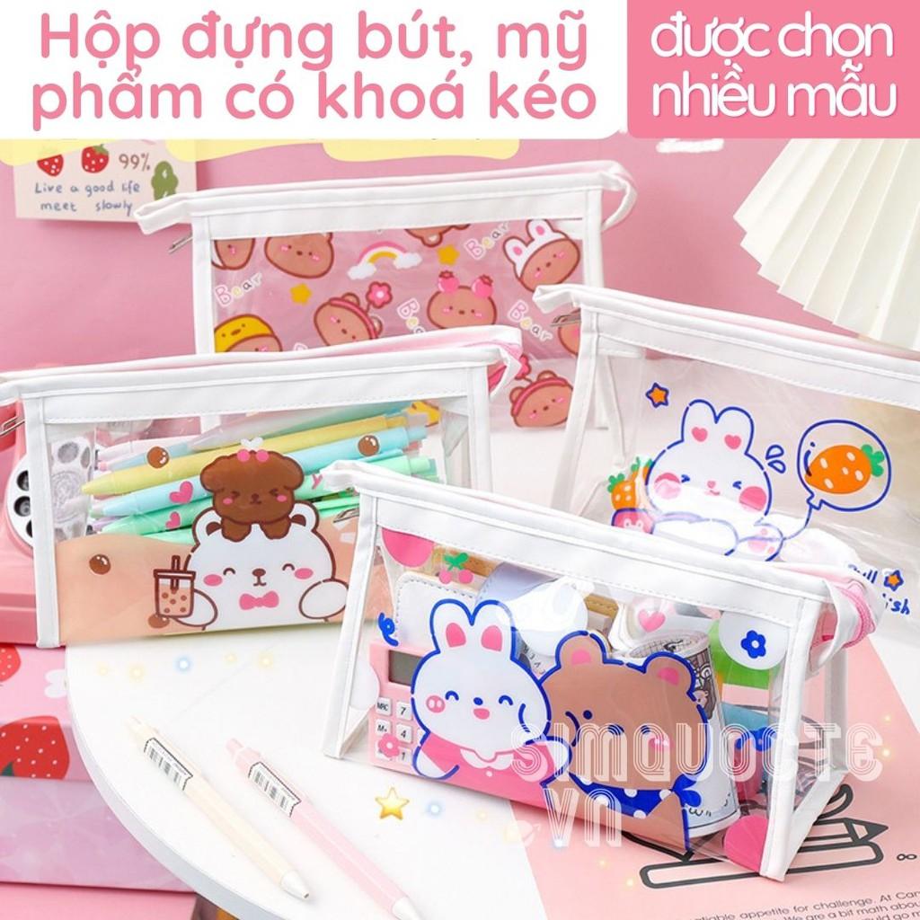 Túi đựng bút mỹ phẩm trong suốt hoạ tiết dễ thương TN01