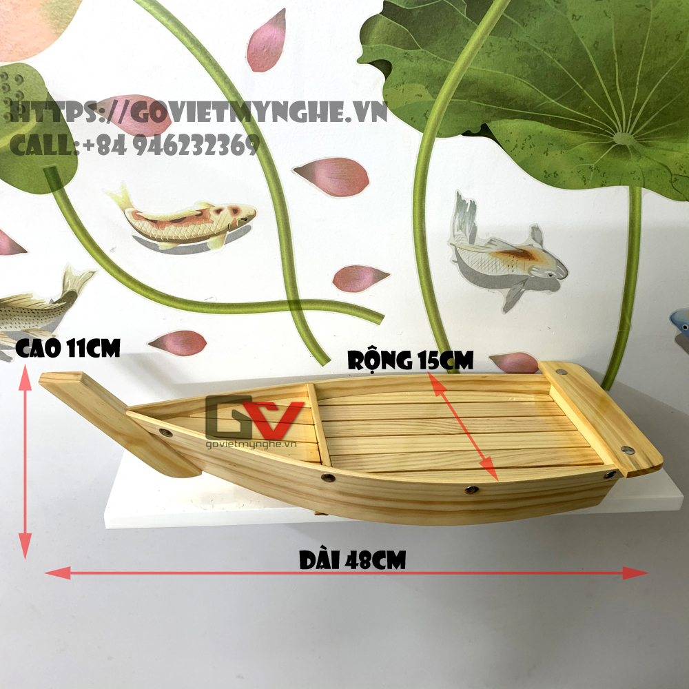 Khay gỗ đựng sushi sashimi - khay thuyền gỗ để setup lẩu - Gỗ thông tự nhiên