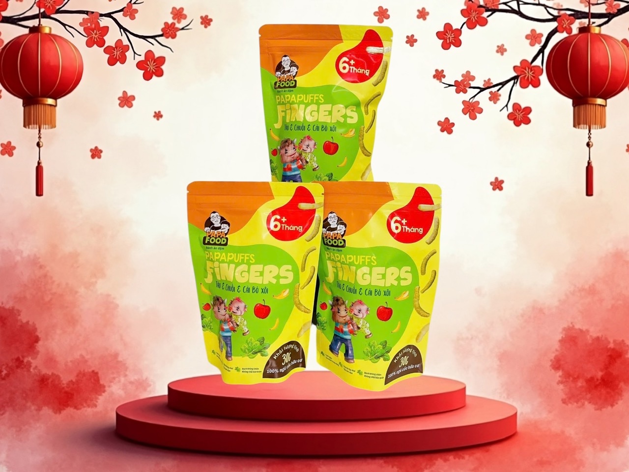 Bánh ăn dặm PAPAFOOD PAPAPUFFS Chuối &amp; Táo &amp; Cải Bó Xôi - 100% Ngũ Cố Hữu Cơ - Gói 30G