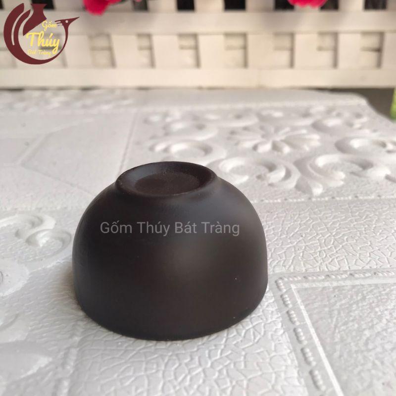 Chén uống trà tử sa Bát Tràng màu đen lòng chén xanh cốm