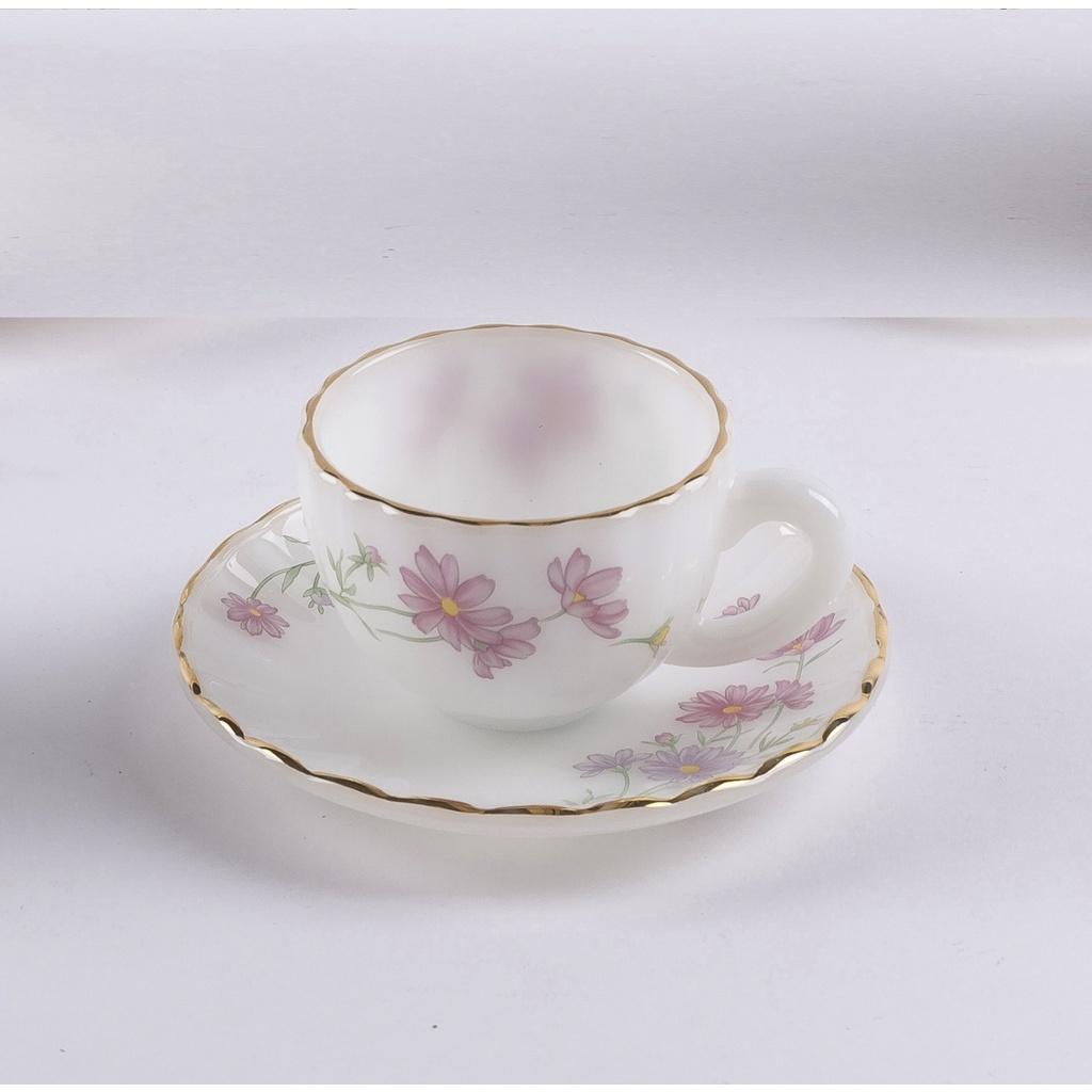 Bộ ấm tách trà thủy tinh ngọc họa tiết hoa màu hồng USA Homeset dáng xoắn
