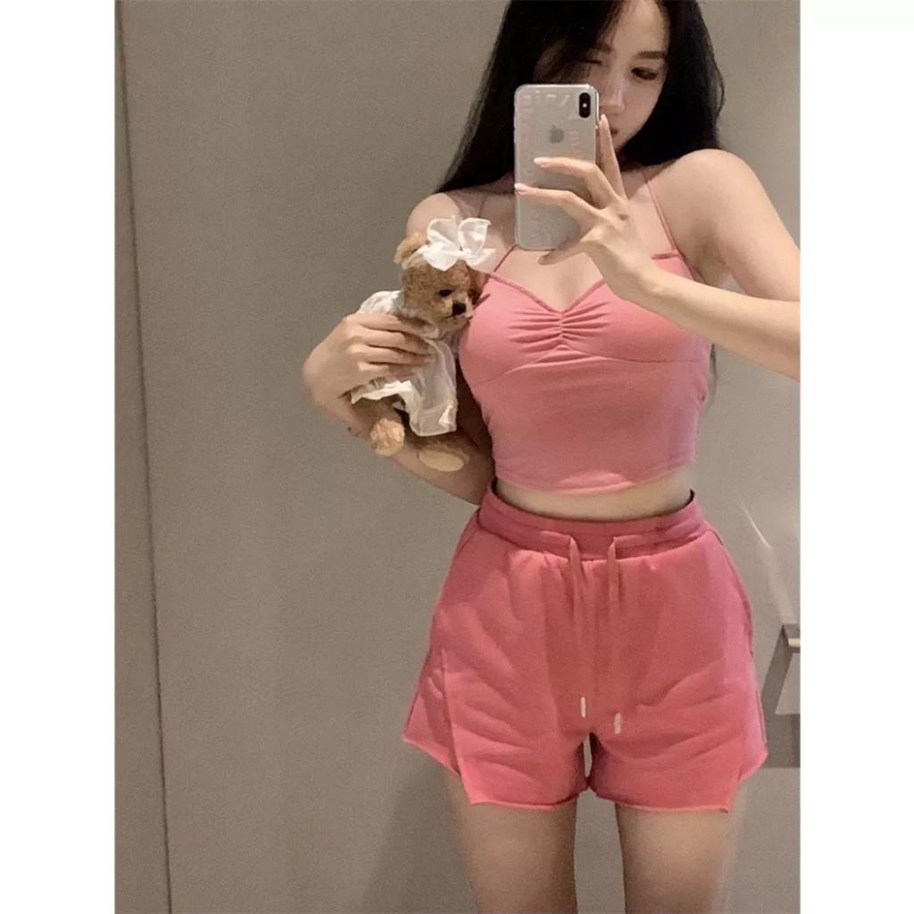 Bộ 3 Món Nữ Áo Croptop Dài Tay WEEKEND Kèm Áo Bra Mút Ngực Quần Đùi