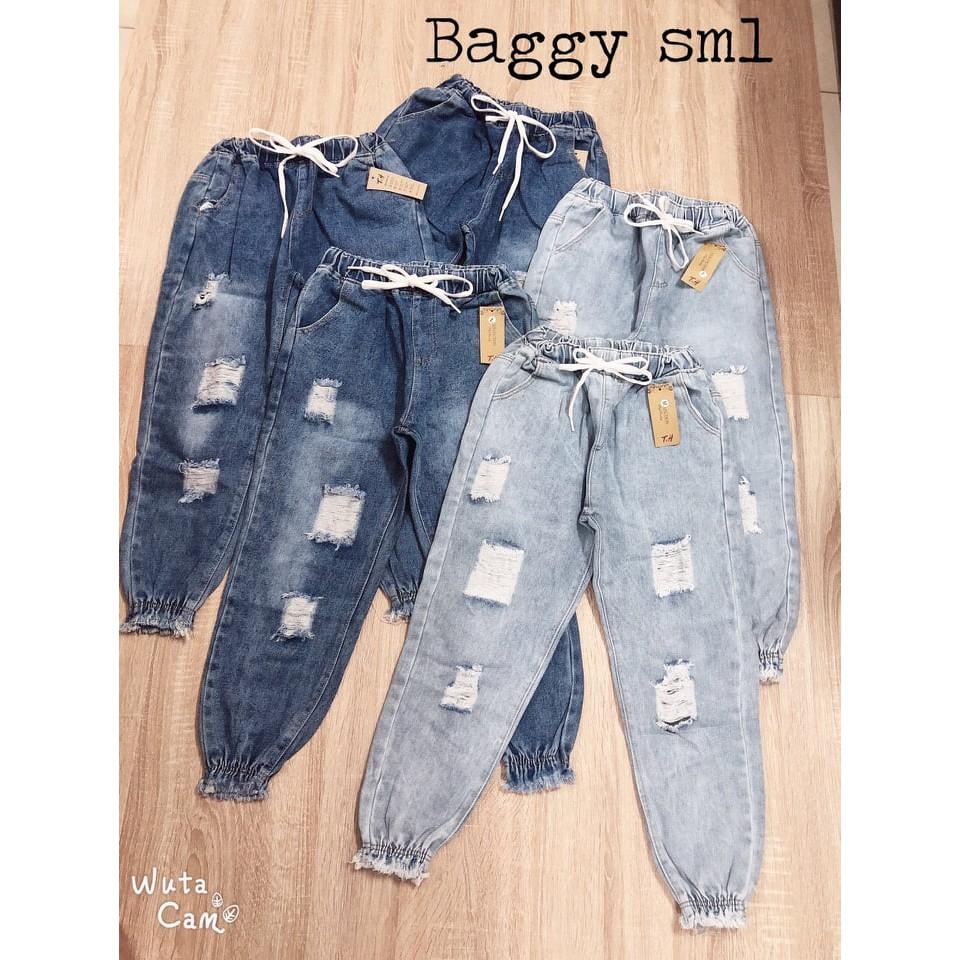 QUẦN BAGGY JEAN LƯNG THUN RÁCH CAO CẤP CHÂN BO SHOP PHƯƠNG CHÂU
