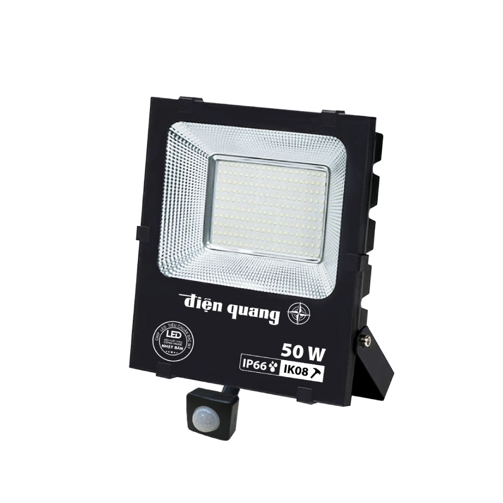 Bộ đèn LED pha cảm biến Điện Quang ĐQ LEDSFL01 50865 (50W, IP66, daylight, cảm biến PIR)