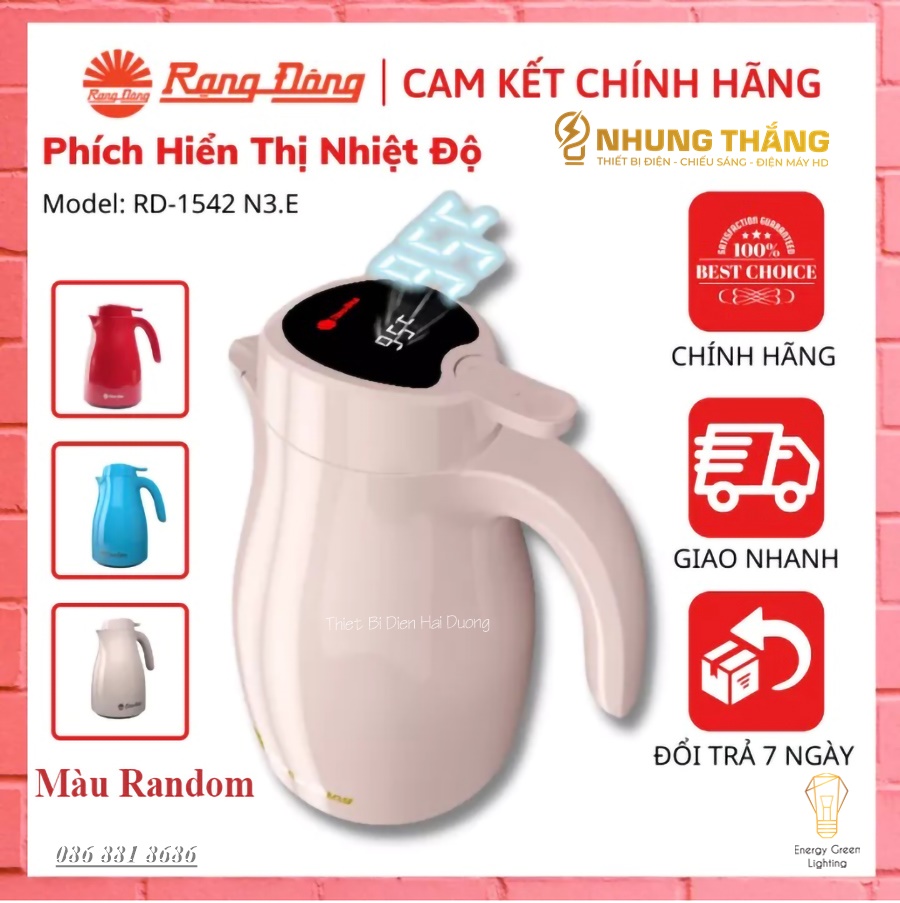 Phích Giữ Nhiệt Rạng Đông 1542N3.E - Dung Tích 1.5L - Hiển Thị Nhiệt Độ Thông Minh - Màu Random- Có Video