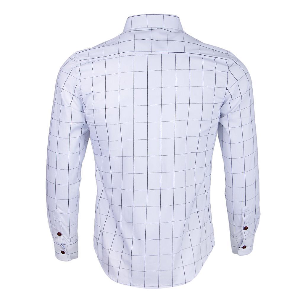 Men's Slim Fit Long Sleeve Casual Social Shirt Classic Plaid 100%Cotton Dress Shirt