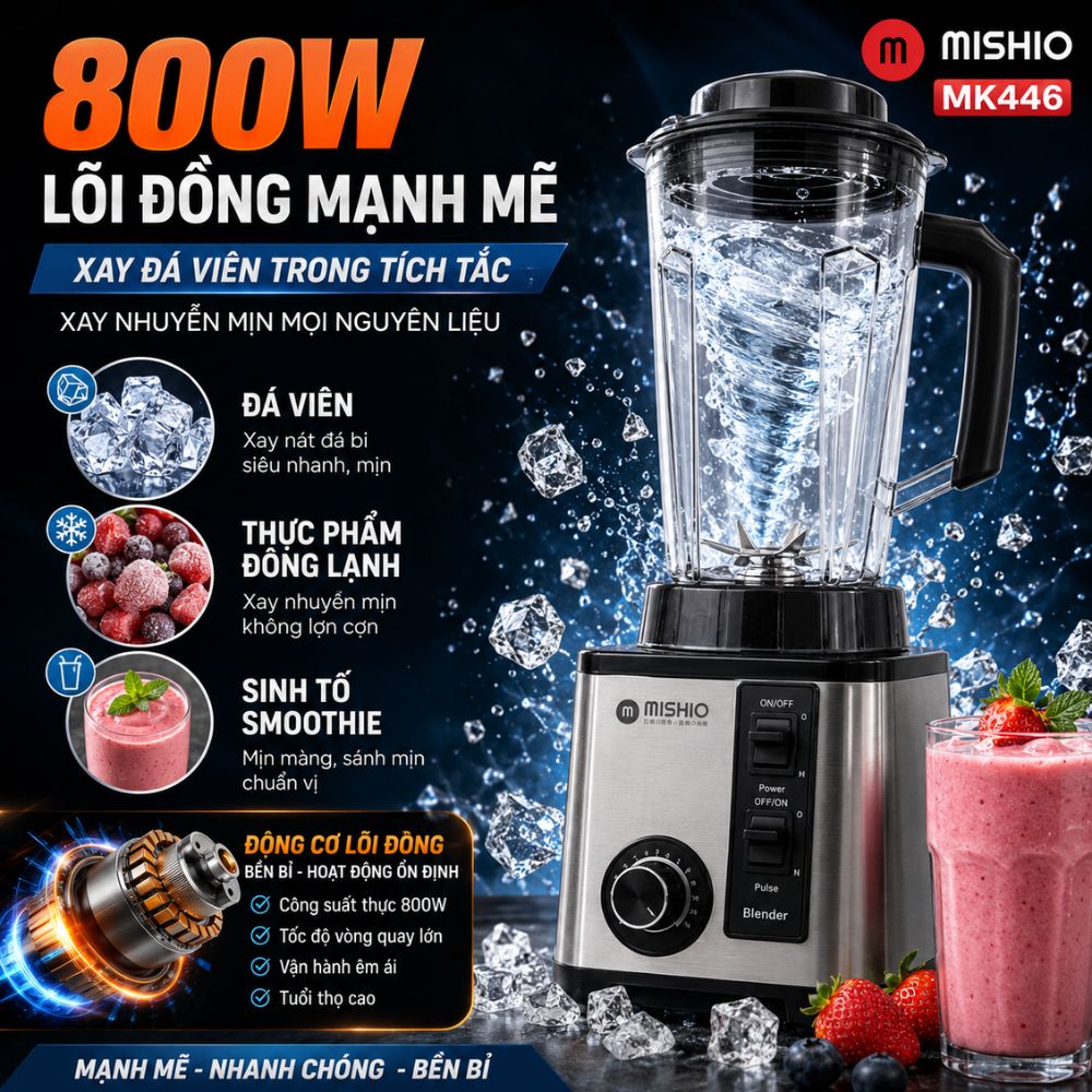 Máy Xay Sinh Tố Công Nghiệp Đa Năng Mishio MK446 (3.0L) - Công Suất 800W - hàng chính hãng