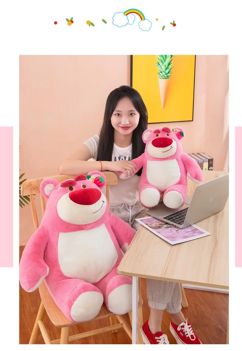 Thú nhồi bông gấu dâu ngồi màu hồng đơn giản - Size từ 40cm đến 90cm - Quà tặng Lotso dâu cute có mùi thơm chất liệu lông xù