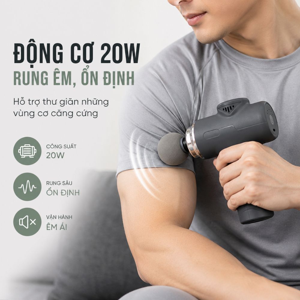 Súng Massage Cầm Tay KACHI MK466 Công Suất 20W - 4 Đầu Massage Giảm Đau Cơ Sâu - hàng chính hãng