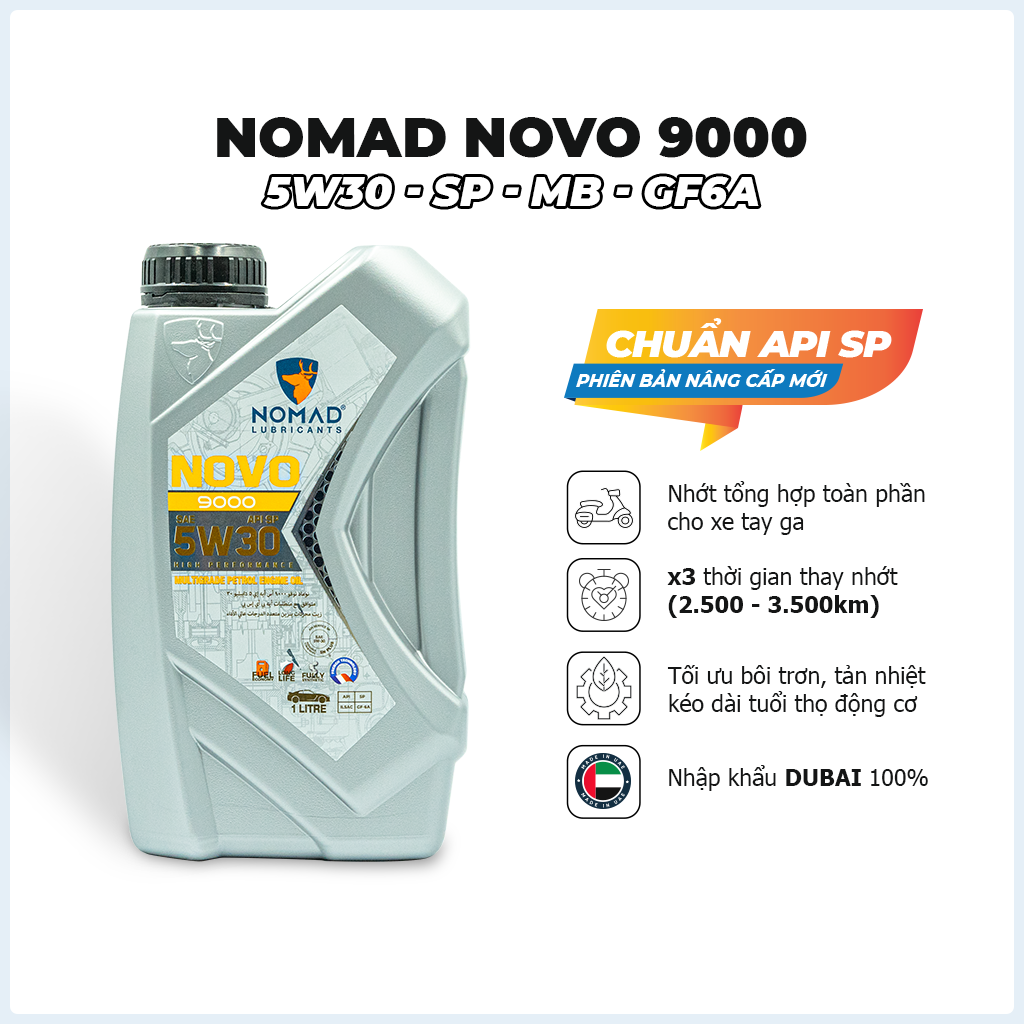 NHỚT XE TAY GA TỔNG HỢP TOÀN PHẦN 100% NOMAD 1L JASO MB - API SP - SAE 5W30