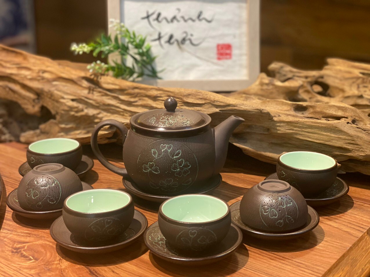 Bộ ấm chén gốm nâu Bát Tràng