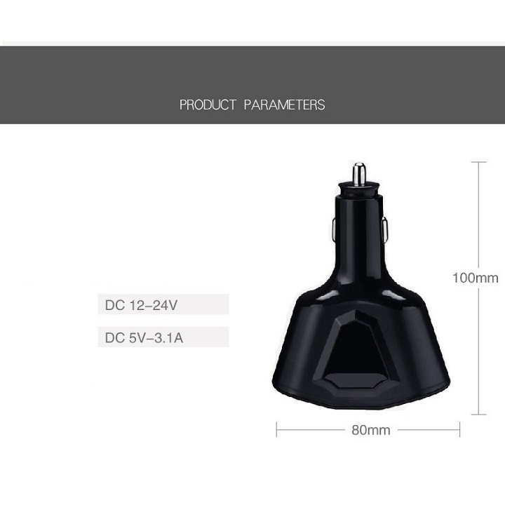 Bộ Chia Tẩu Sạc Xe Hơi Ô Tô 2 Nguồn 2 Usb Báo Điện Áp (Giao Màu Ngẫu Nhiên )