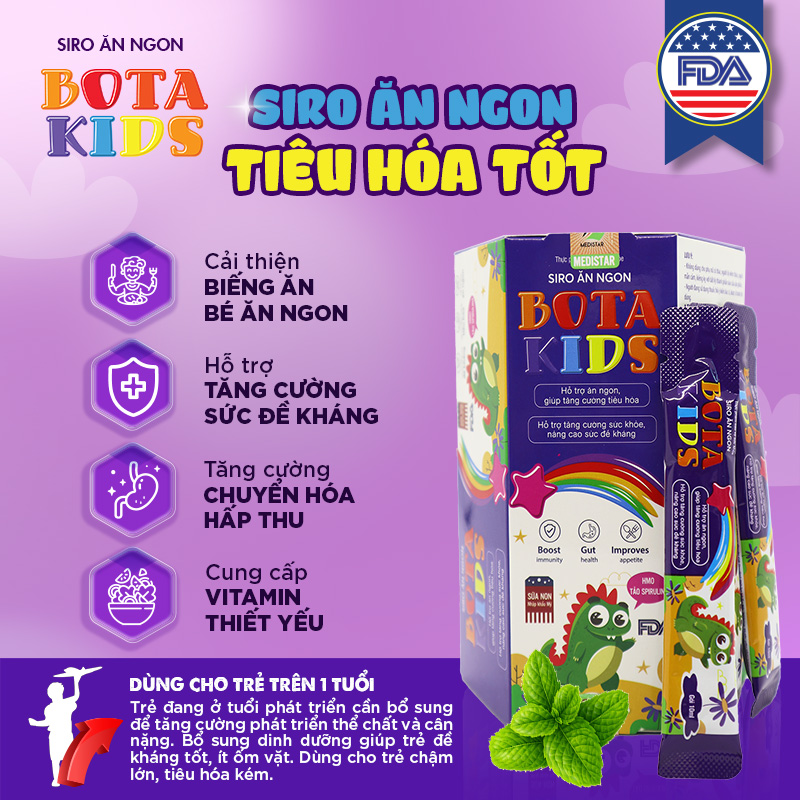 Siro Ăn Ngon Bota Kids - Giúp Bé Hết Biếng Ăn, Tăng Cân Tốt, Tiêu Hoá Khỏe, Tăng Đề Kháng Hộp 30 gói