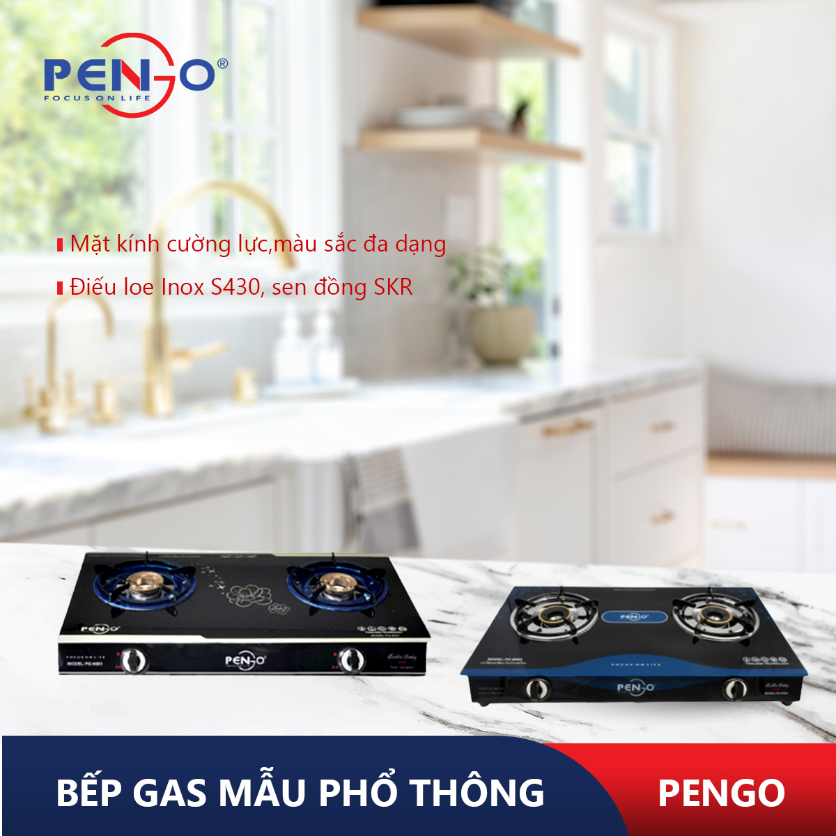 Bếp ga đôi mặt kính Pengo PG 8001A( Hàng chính hãng)