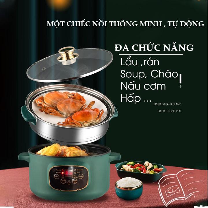 Nồi Lẩu Điện Xanh Đa Năng  2 tầng Xào, Hấp, Chiên, Nấu Cơm( Sẵn hàng)