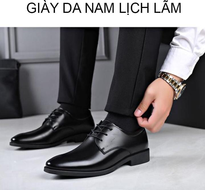 Giày tây da bò thật nam phong cách quý ông mã 8865 - Đen - 41