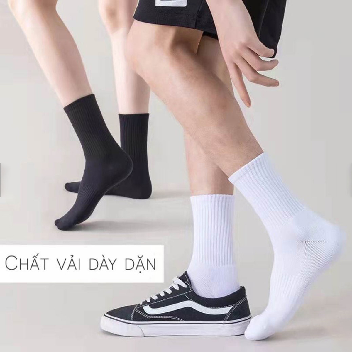 Tất Dệt Kim Cao Cổ Vải Cotton J1, Vớ Cổ Cao Co Dãn Dành Cho Nam Nữ