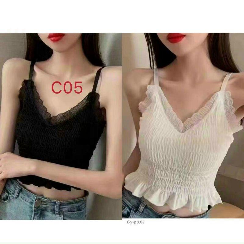 Áo Bra 2 Dây CRoptop Viền Ren Nhún Bèo Hót Hít