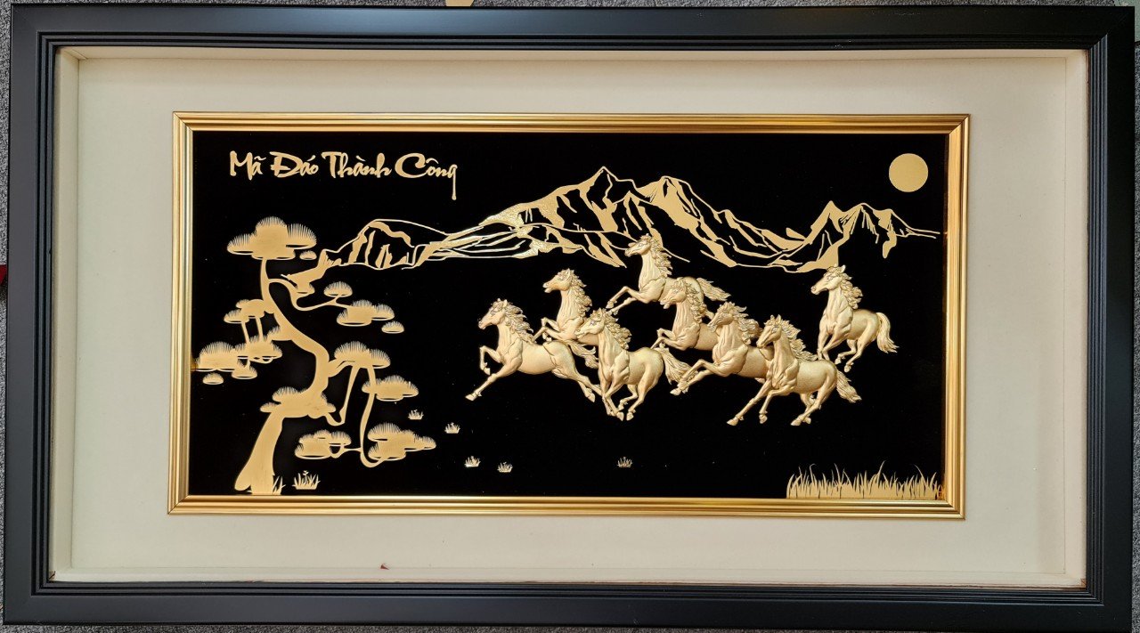 Tranh ngựa mã đáo thành công dát vàng MT Gold Art(50x90cm)- Hàng chính hãng, trang trí nhà cửa, phòng làm việc, quà tặng sếp, đối tác, khách hàng, tân gia, khai trương 
