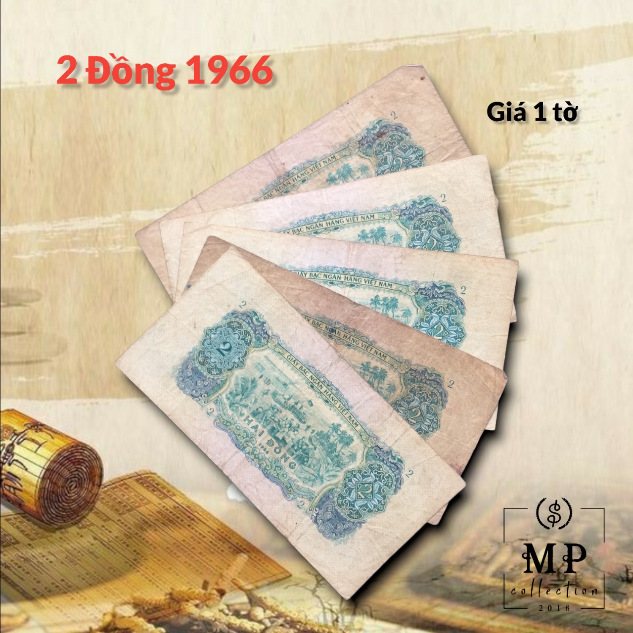 Tờ tiền cổ 2 đồng hình Cầu Mống Sài gòn năm 1966 - Tiền xưa sưu tầm.