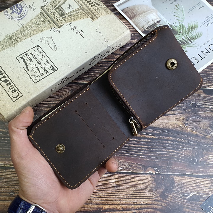 Ví ngang da bò sáp WS112 - 100% da bò thật, BH 3 năm