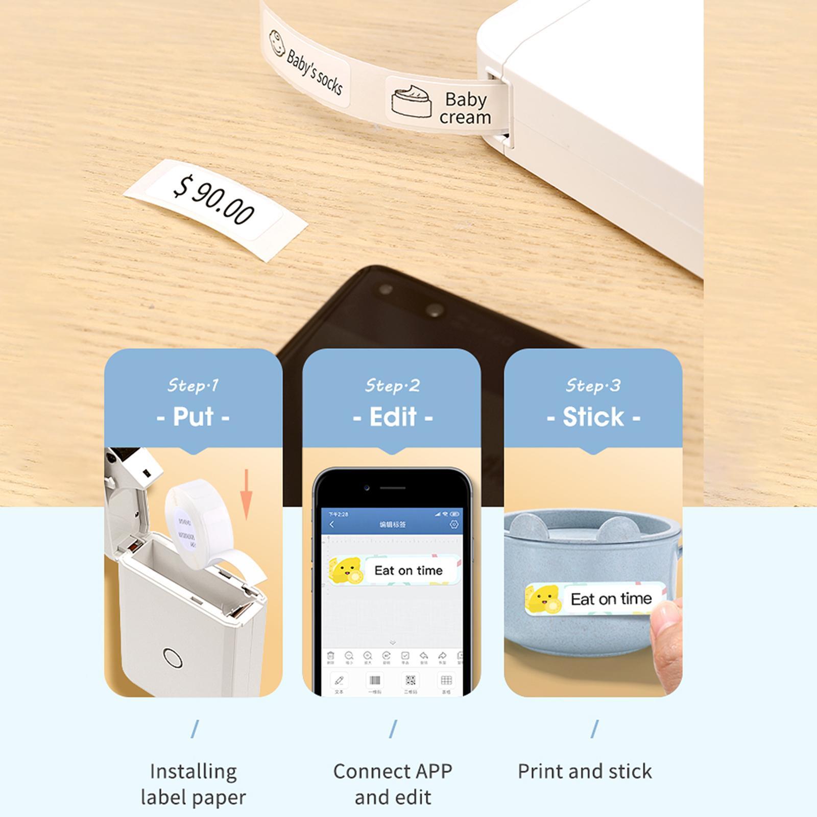 D110 Label Maker Machine with 1 Roll Printer Paper Portable Bluetooth Thermal Printer for Home Office