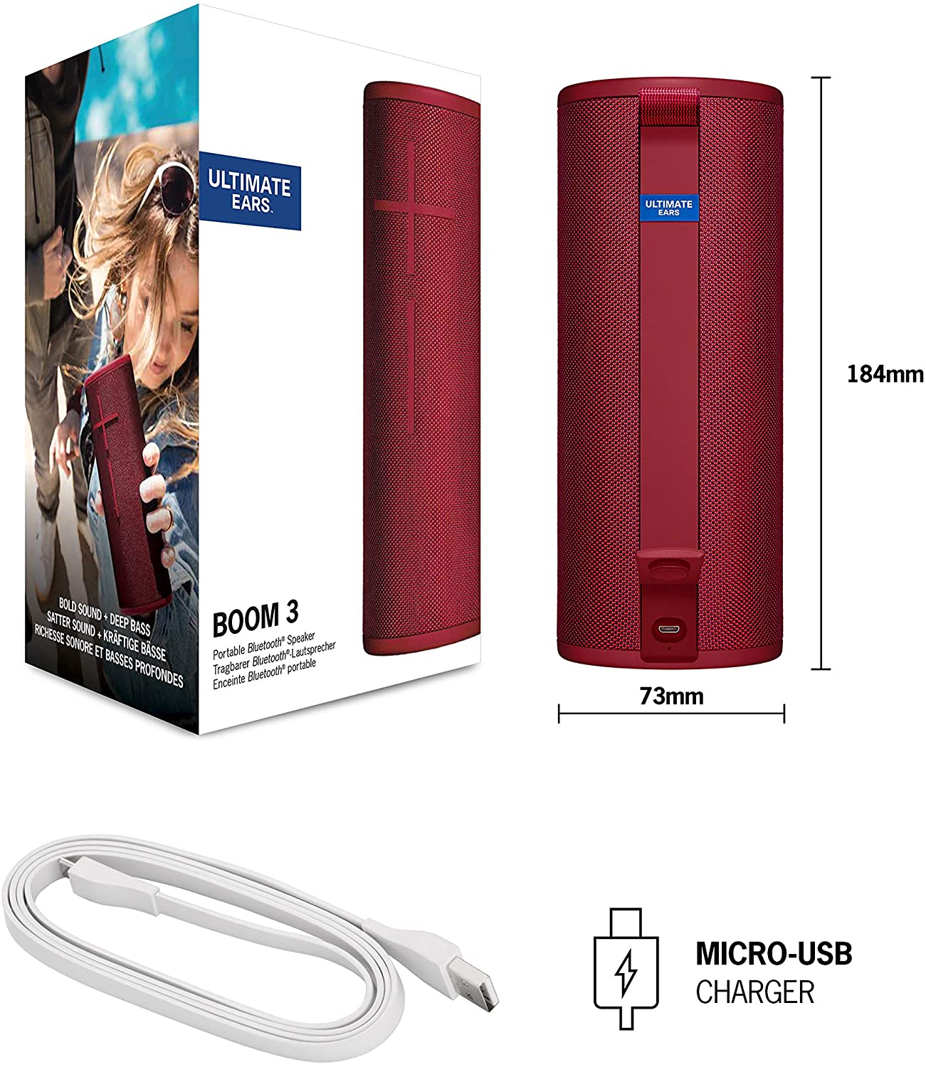 Loa di động Bluetooth Ultimate Ears BOOM 3 - âm thanh sống động 360 độ, kháng nước và bụi IP67, không dây 45m - Hàng chính hãng