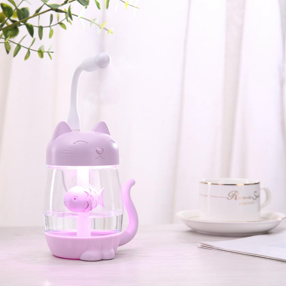 3 In1 350ML USB Mèo Máy Tạo Độ Ẩm Không Khí Siêu Âm-Sương Đáng Yêu Mini Humidificador Có Đèn LED Mini USB quạt Văn Phòng Nhà