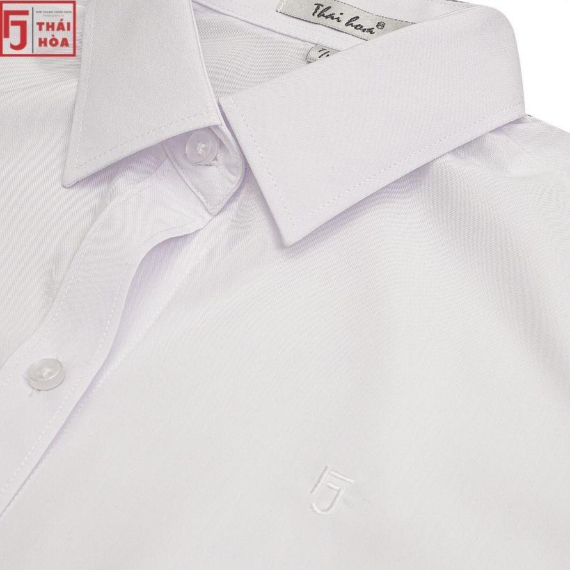 Áo sơ mi nữ tay ngắn Thái Hoà kiểu công sở đi học bigsize vải cotton màu trắng N047-01-01