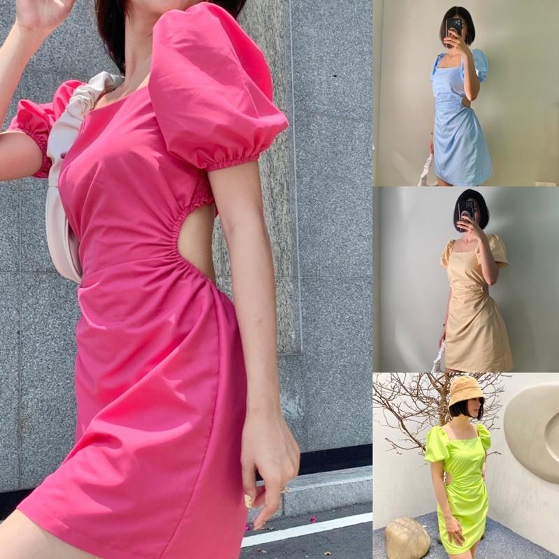Đầm đầm ôm ngắn cut out hở lưng beige/xanh da trời/hồng/xanh neon _ AUDREY STUDIO