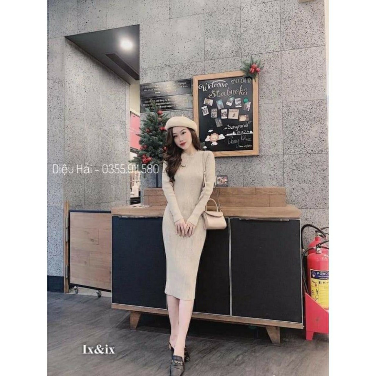 váy body dài tay cổ tròn chất cotton tăm siêu tôn dáng